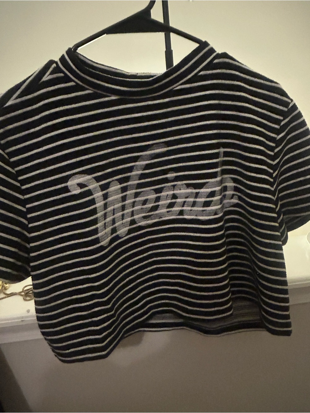 H&M Divided Black White Striped Weirdo Crop Top Mock Neck Size Large